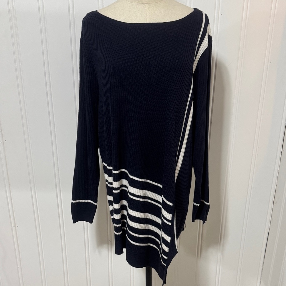 NWT Chico's Navy Ribbed Tunic Sweater Size 3, US Size XL